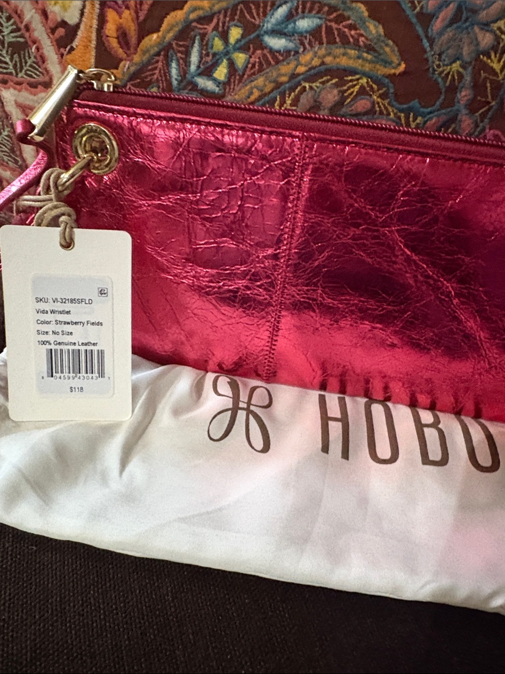 HOBO Metallic Strawberry Feilds Vida Wristlet Clutch